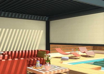 Pergola bioclimatique vue sur les stores
