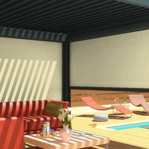 Pergola bioclimatique vue sur les stores